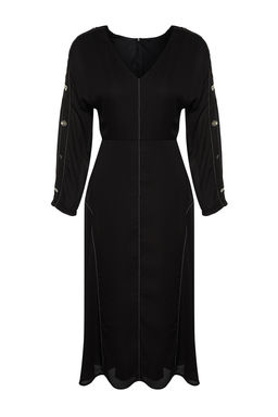 Trendyolmilla Limited Edition Siyah A Kesim Dikis Detayl? Dokuma Elbise TWOAW24EL00866  фото 6