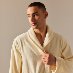 Халат махровый мужской SL HOME: Basic «Айвори», размер S, хлопок 100%, молочный