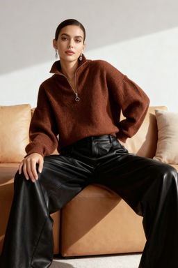 More Sustainable Kahverengi Yumusak Dokulu Fermuarl? Triko Kazak TWOAW20XS0009