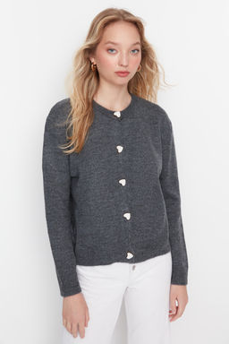 Antrasit Yumusak Dokulu Mucevher Dugmeli Ceket Gorunumlu Triko H?rka TWOAW22HI0044