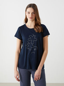 Bisiklet Yaka Ta?l? Kad?n Ti??rt