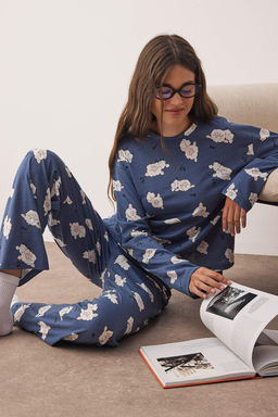 Lacivert Uyku Temal? Kuzu Desenli Orme Pijama Tak?m? THMAW26PT00046 - Trendyolmilla фото 5