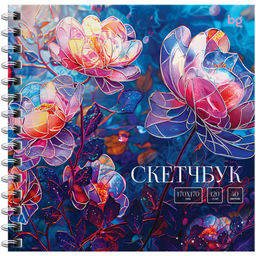 Скетчбук 170*170мм 40л., 120г/м, на гребне, карт.обложка "Витраж. Цветы" (Скв40гр_64599, BG) фольга, матовая ламинация
