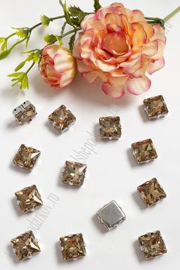 Стразы пришивные 12 мм "Квадрат" (20 шт) SF-3710, светлое золото №3