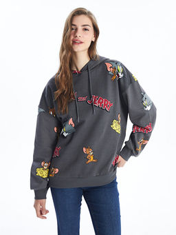 Tom & Jerry Bask?l? Oversize Kad?n Hoodie