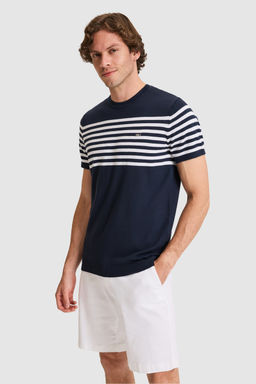 Erkek Slim Fit Bisiklet Yaka Lacivert Triko TiЕГrt