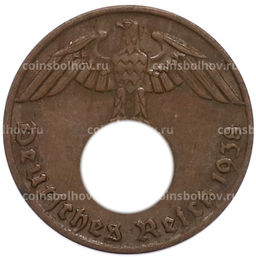 Монета 1 рейхспфенниг 1938 года J Германия