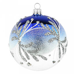 Елочная игрушка шар стеклянная Зимнее сияние д8,5см, ручная художественная роспись, цвета микс, подарочная упаковка (Россия)