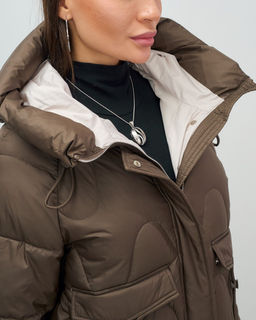 Куртка зимняя женская с капюшоном модная темно-коричневого цвета 7653TK Бренд: Visdeer  фото 7