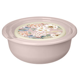 Modena Миска пластмассовая набор 3шт: 1,2л - д18см, h8см, 2,1л - д22см, h9см, 3,2л - д26см, h10см, бежевый, с крышкой, с декором (Россия) - Домашняя мода фото 5