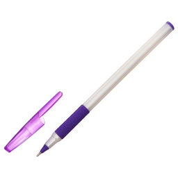 Цена за 12 шт. Ручка шариковая 0.7 мм, стержень синий, корпус белый с резиновым держателем и колпачком, МИКС