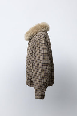 CHECKED BOMBER JACKET WITH FAUX FUR COLLAR - Zara фото 3