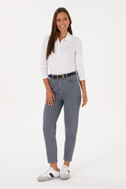 Джинсы U.S. Polo Assn Mom High Waist серые из хлопка