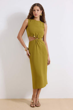 Siyah Aksesuar Detayl? Astarl? Cut Outlu Midi Dokuma Elbise TWOSS26EL00087 - Trendyolmilla фото 6