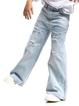 Джинсы клеш рваные для весны и лета 33-1053 св.голубой - Mini maxi фото 14