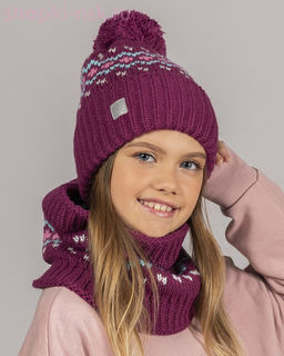 Q 155 D 155 Комплект для девочки флис (колпак+снуд) (52-54)