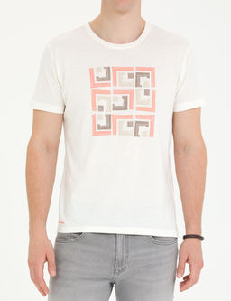 Ekru Slim Fit Bisiklet Yaka Ti__rt