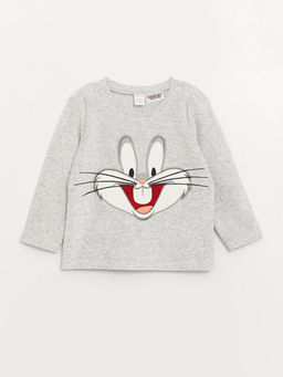 Bisiklet Yaka Uzun Kollu Bugs Bunny Nak??l? Kadife Erkek Bebek Pijama Tak?m? - Waikiki фото 2