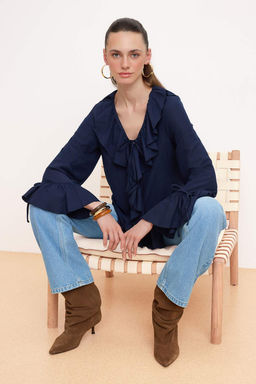 Lacivert F?rf?r Detayl? Dokuma Bluz TWOAW26BZ00290 B