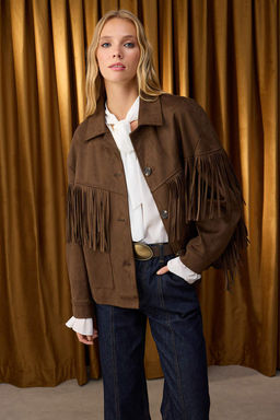 Ozel Koleksiyon Kahverengi Oversize Kal?p Puskul Detayl? Suet Ince Ceket Mont TWOAW26MO00043