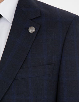 Lacivert Slim Fit %100 Y_n Ekose Tak_m Elbise