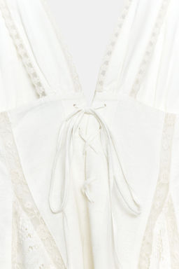 VESTIDO MINI QUILLAS ENCAJE / Blanco roto - Zara фото 7