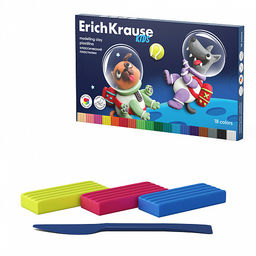 АКЦИЯ Цена за 1 шт. Пластилин классический ErichKrause Kids Space Animals 18 цветов со стеком, 324 г (в коробке 18 шт)