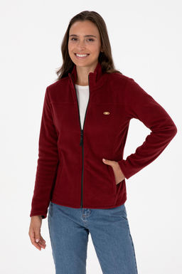 Kad_n Bordo Fermuarl_ Dik Yaka Polar Sweatshirt