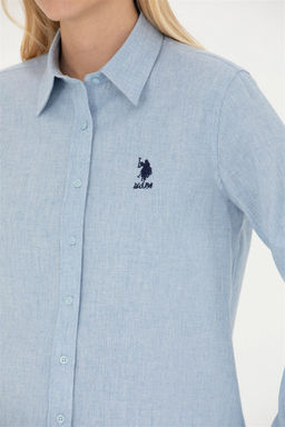 Женская голубая рубашка с длинным рукавом - U.s. polo assn фото 7