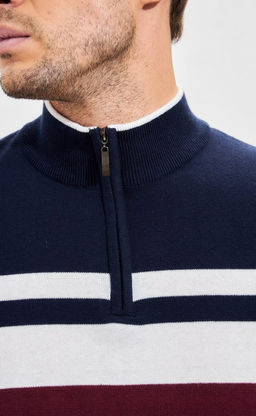 Джемпер мужской в полоску с воротником-стойкой на молнии F221-15-831 сине-бордовый - Fine joyce фото 3