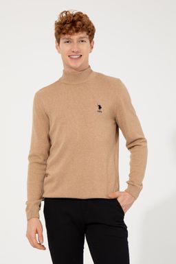 U. S. Polo Assn Мужской базовый свитер светло-коричневого меланжевого цвета - U.s. polo assn фото 2