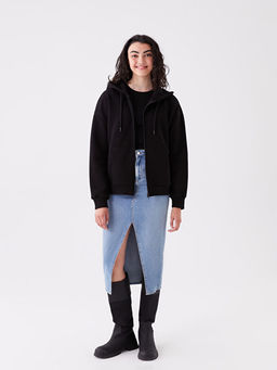 Kap??onlu Oversize Kad?n Kal?n Fermuarl? Sweatshirt
