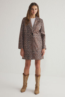 Trendyolmilla Cok Renkli Leopar Desenli Oversize Midi Trenckot TWOSS25TR00005 фото 2