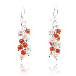 Серьги Гроздь с жемчугом и сердолик