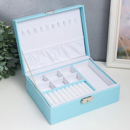 Шкатулка кожзам для украшений Голубая матовая 9х23х17 см - Simaland фото 2