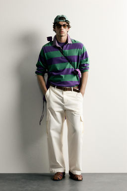 POLO REGULAR FIT RAYAS CUELLO CONTRASTE / Morado