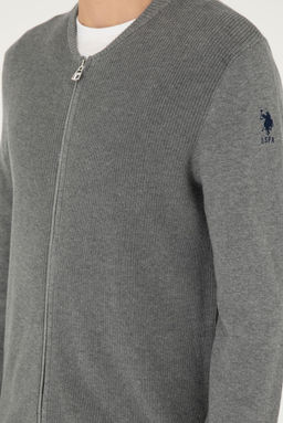 Мужской серый меланжевый базовый трикотажный кардиган - U.s. polo assn фото 7