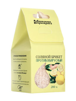 Соляной брикет куб «Противовирусный» 200 г «Добропаровъ» лимон, имбирь