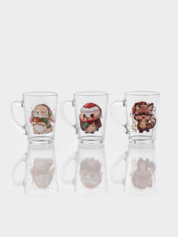Цена за 20 шт. Кружка Капучино. Новогодние зверушки, 300 мл, стекло, рисунок МИКС