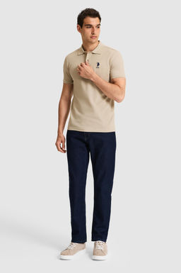 Erkek Slim Fit Polo Yaka A__k Haki Basic Ti__rt