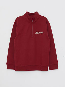 Dik Yaka Bask?l? Uzun Kollu Erkek ?ocuk Sweatshirt