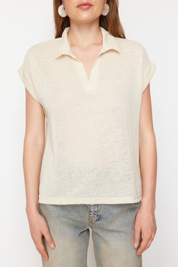 Tas Keten Gorunumlu Regular/Normal Kal?p Polo Yaka K?sa Kollu T-shirt - Trendyolmilla фото 4