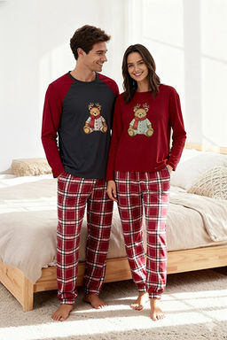 Bordo-Antrasit Regular Fit Ekose Ay_c_k Bask_l_ Couple _rme Pijama Tak_m_ TMNAW26PT00034