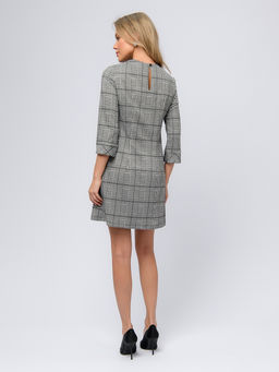 Платье серого цвета в клетку длины мини с рукавами 3/4 - 1001dress фото 3