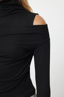 Siyah Cift Katl? Dik Yaka Slim/Vucuda Oturan Orme Bluz TWOAW25BZ00125 - Trendyolmilla фото 4