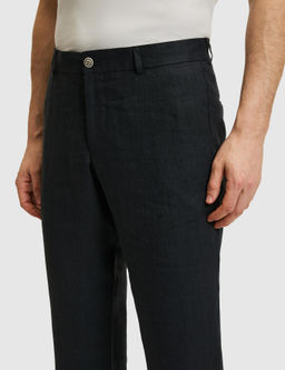 Siyah Slim Fit Beli Lastikli %100 Keten Pantolon