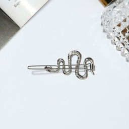 Цена за 2 шт. Зажим для волос "Змейка" 6 см, серебристо-чёрный