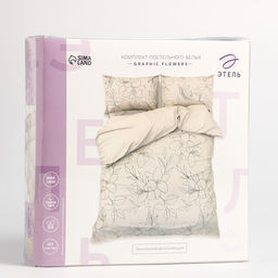 Постельное бельё Этель евро Graphic flowers 200 х217 см, 220х240 см, 50х70 см -2 шт, мако-сатин 114г/м2  фото 7