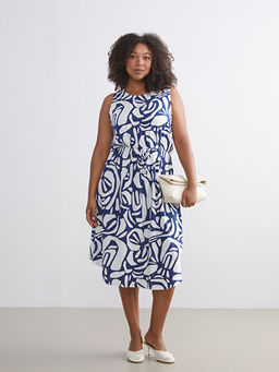 Bisiklet Yaka Desenli Belden Oturtmal? Elbise