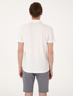 Ekru Slim Fit _rme Dokulu Polo Yaka Ti__rt